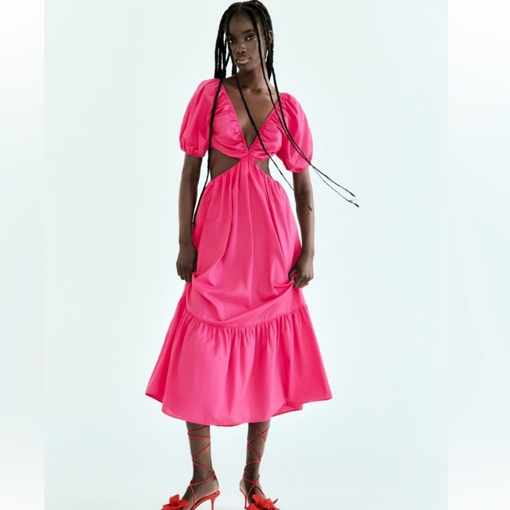 Zara Poplin Puff Sleeve Dress